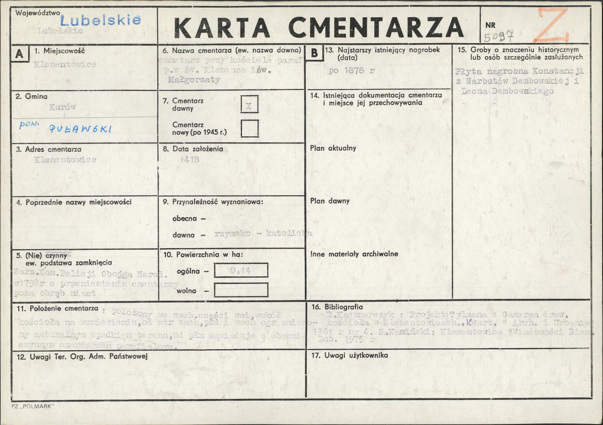 KC - Karta cmentarza, skan nr 1