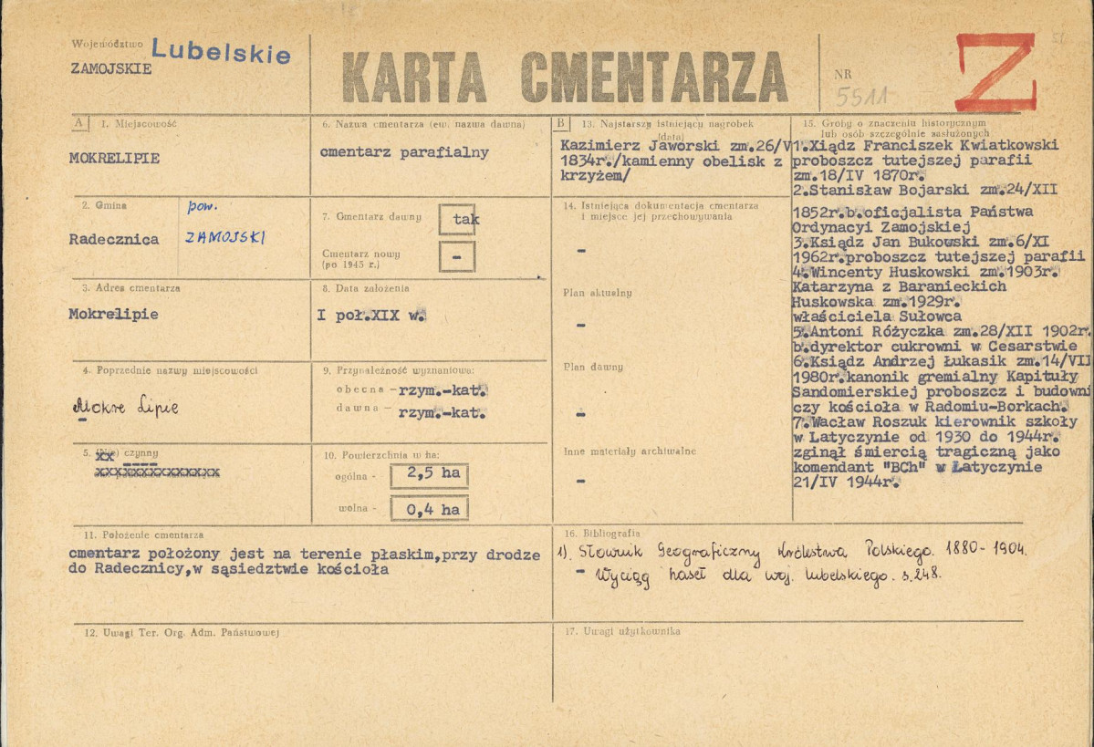 KC - Karta cmentarza, skan nr 1