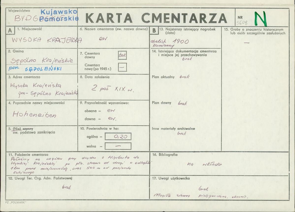 KC - Karta cmentarza, skan nr 1
