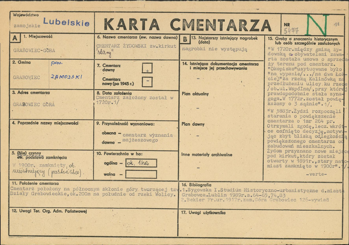 KC - Karta cmentarza, skan nr 1