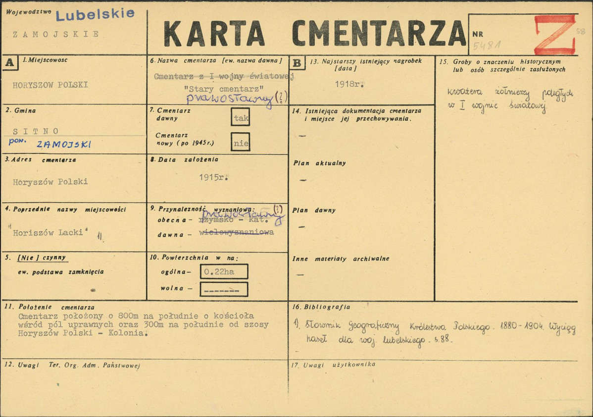 KC - Karta cmentarza, skan nr 1