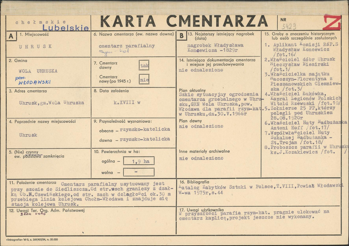KC - Karta cmentarza, skan nr 1