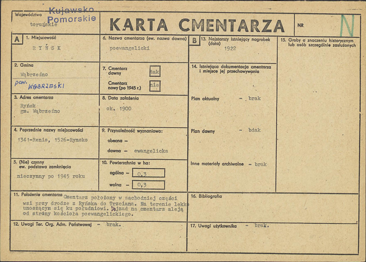 KC - Karta cmentarza, skan nr 1