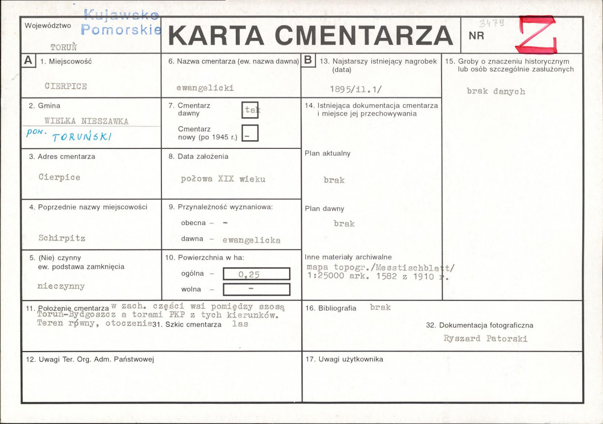 KC - Karta cmentarza, skan nr 1
