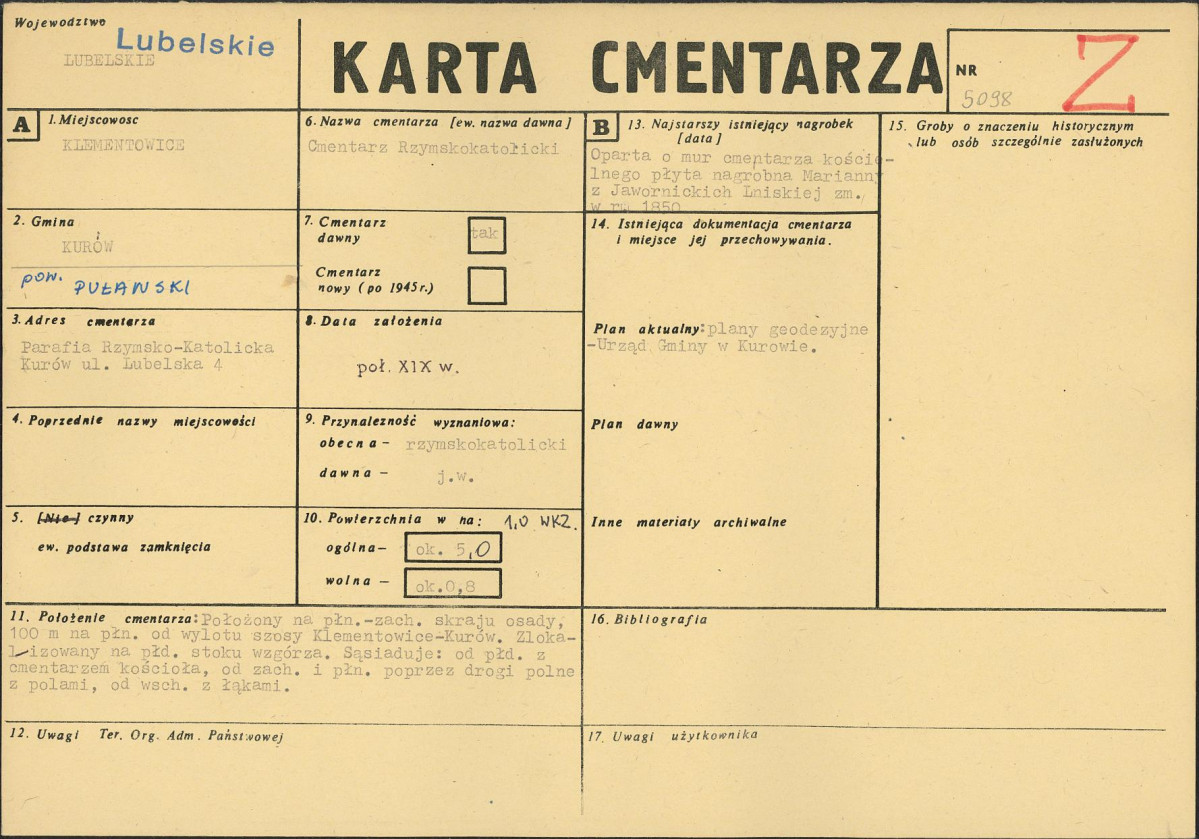 KC - Karta cmentarza, skan nr 1
