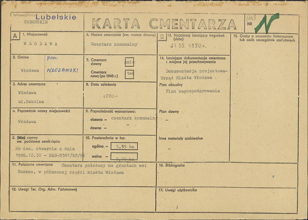 KC - Karta cmentarza, skan nr 1