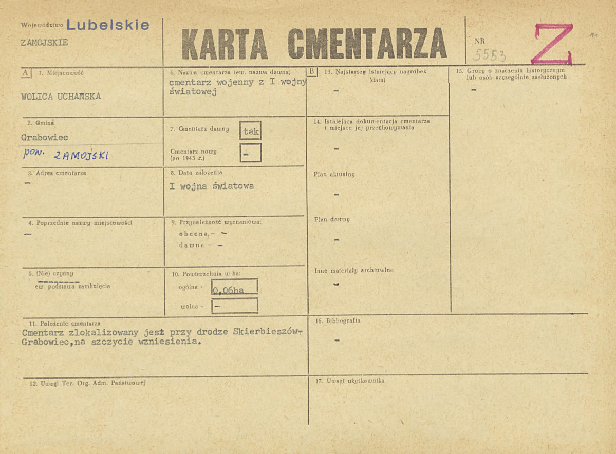 KC - Karta cmentarza, skan nr 1