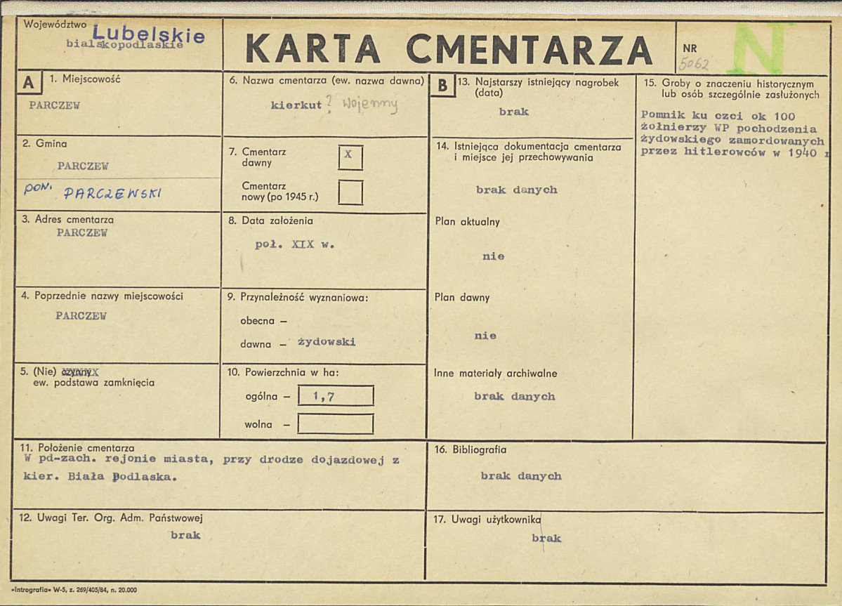 KC - Karta cmentarza, skan nr 1