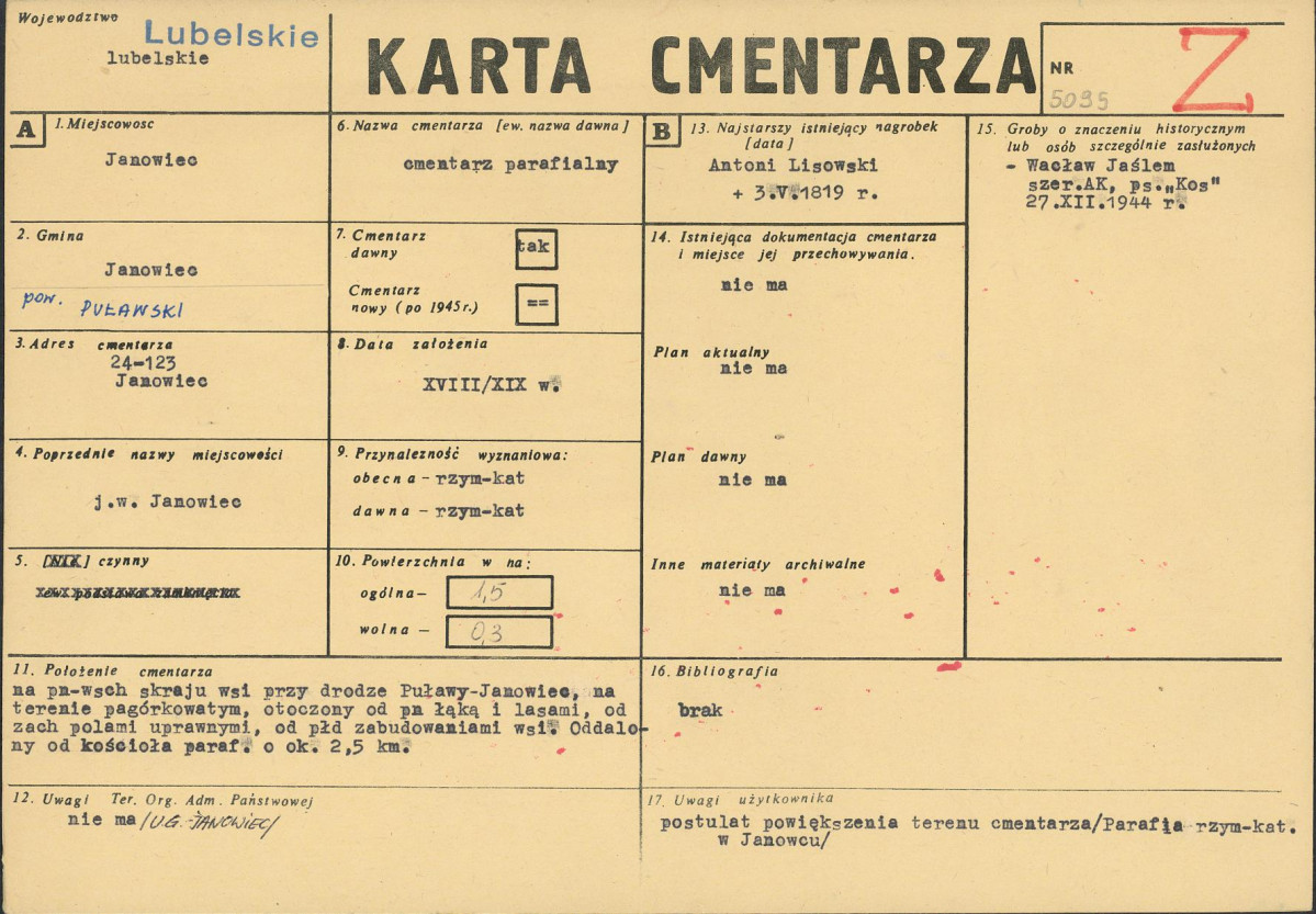 KC - Karta cmentarza, skan nr 1