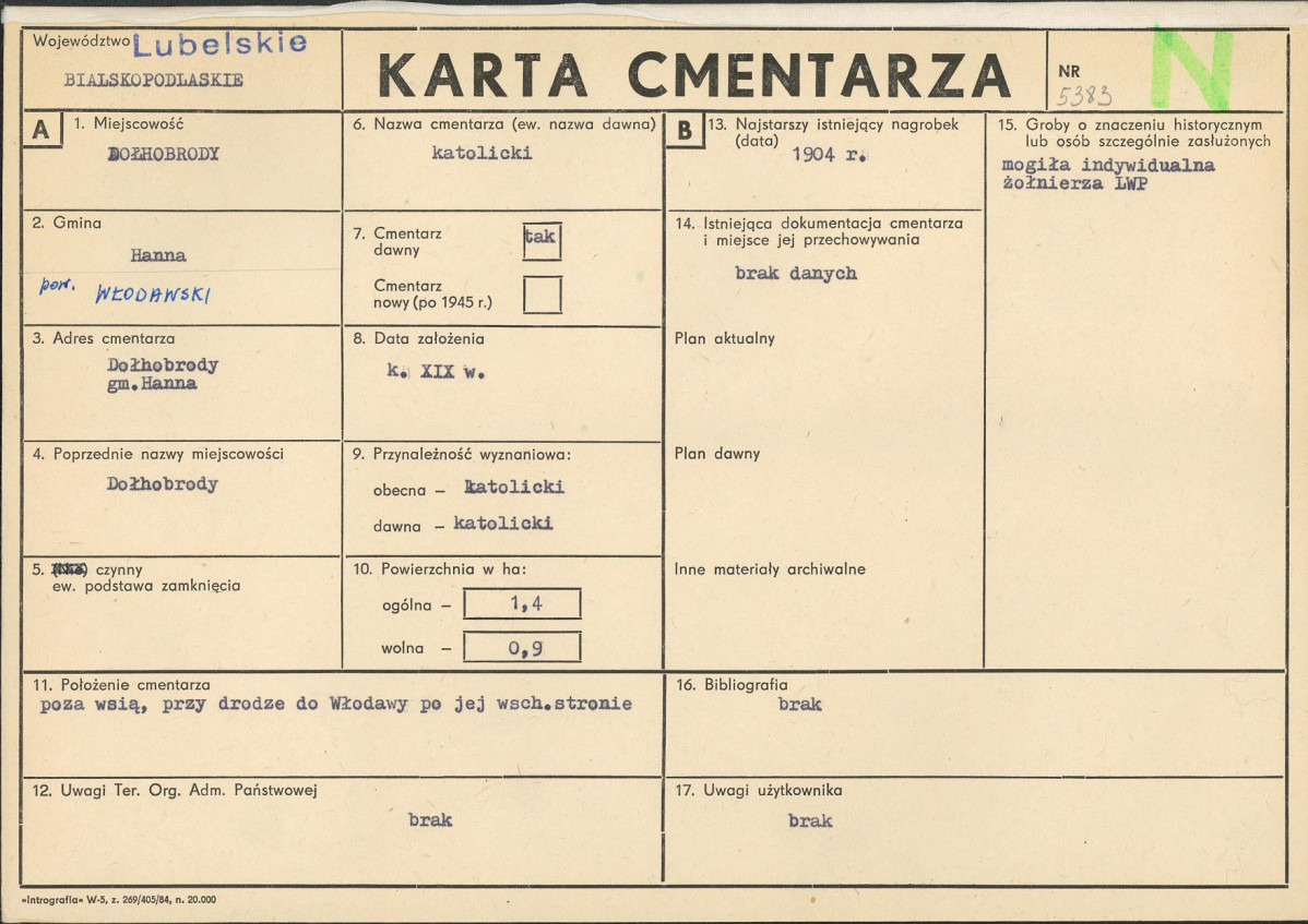 KC - Karta cmentarza, skan nr 1