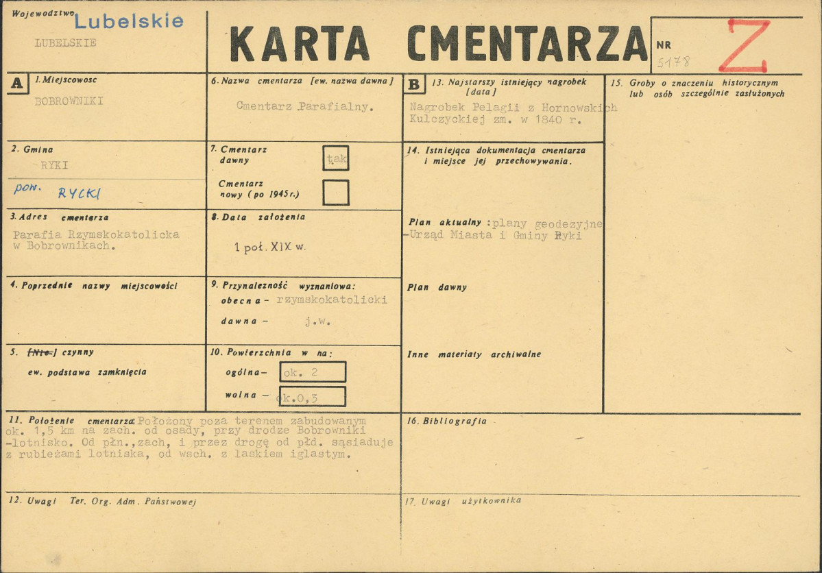 KC - Karta cmentarza, skan nr 1