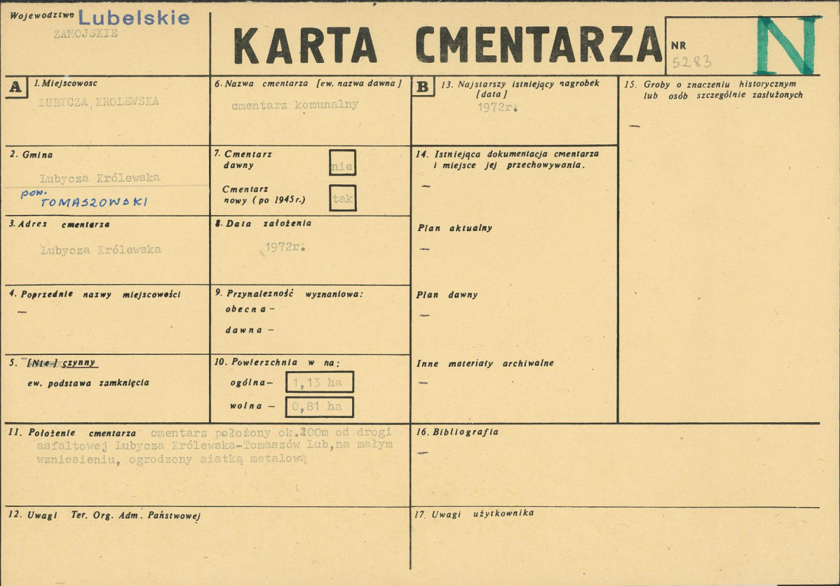 KC - Karta cmentarza, skan nr 1