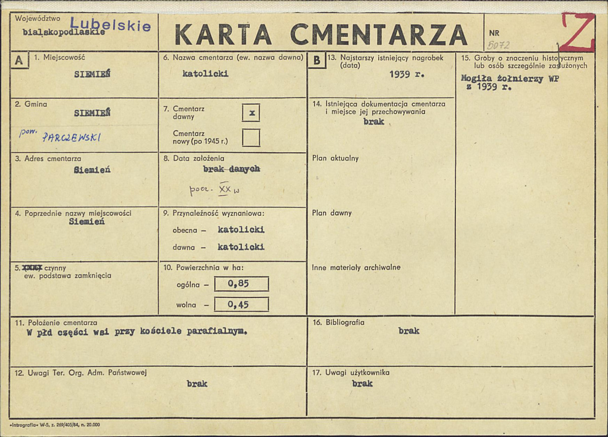 KC - Karta cmentarza, skan nr 1