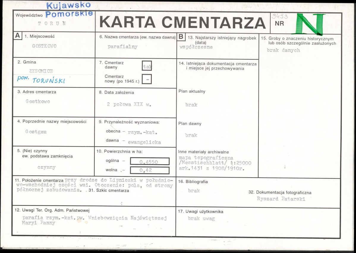 KC - Karta cmentarza, skan nr 1