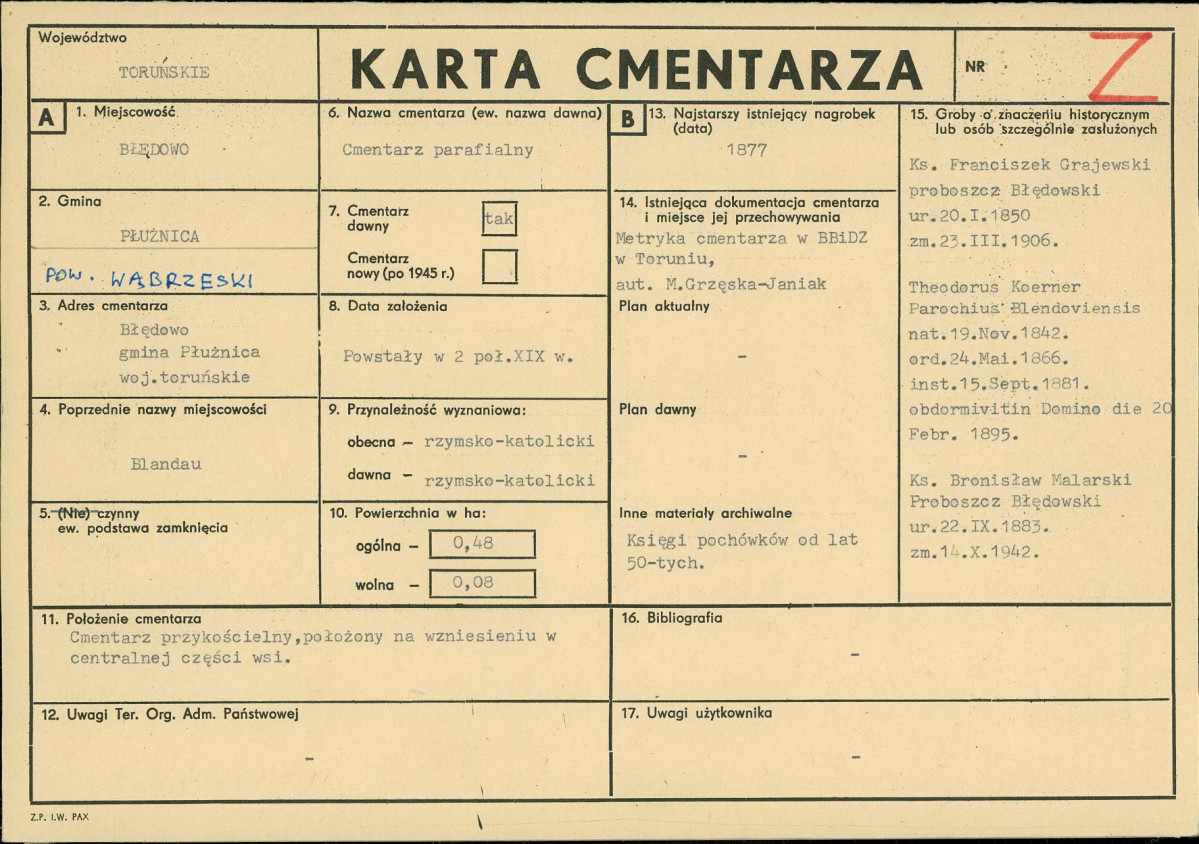 KC - Karta cmentarza, skan nr 1