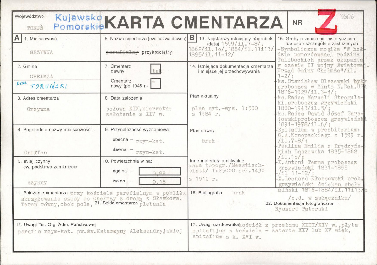 KC - Karta cmentarza, skan nr 1