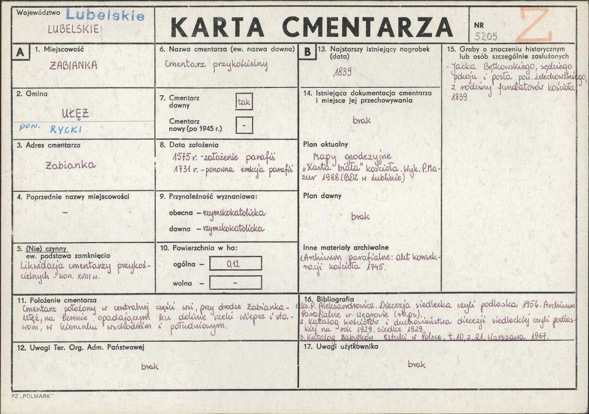 KC - Karta cmentarza, skan nr 1