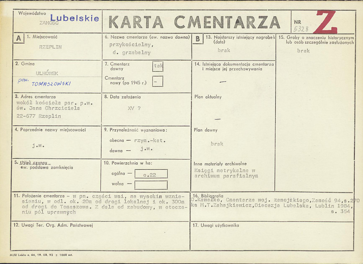 KC - Karta cmentarza, skan nr 1