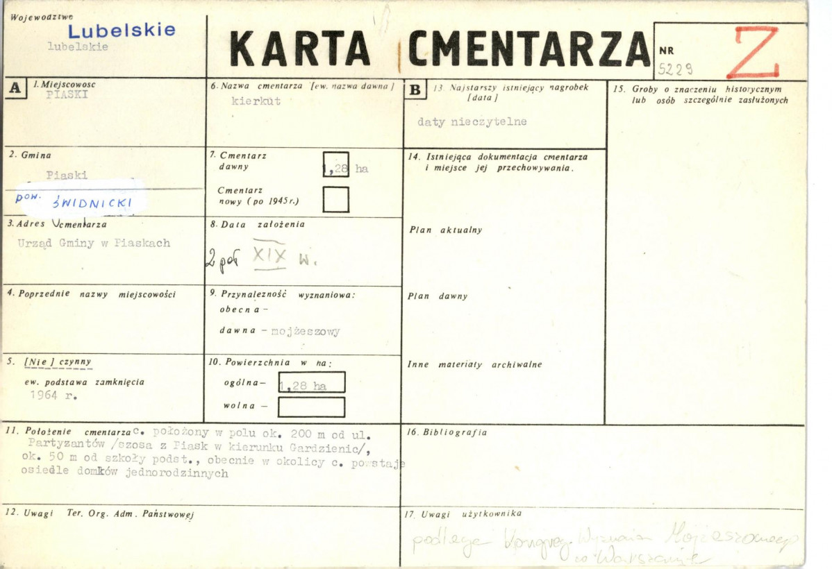KC - Karta cmentarza, skan nr 1