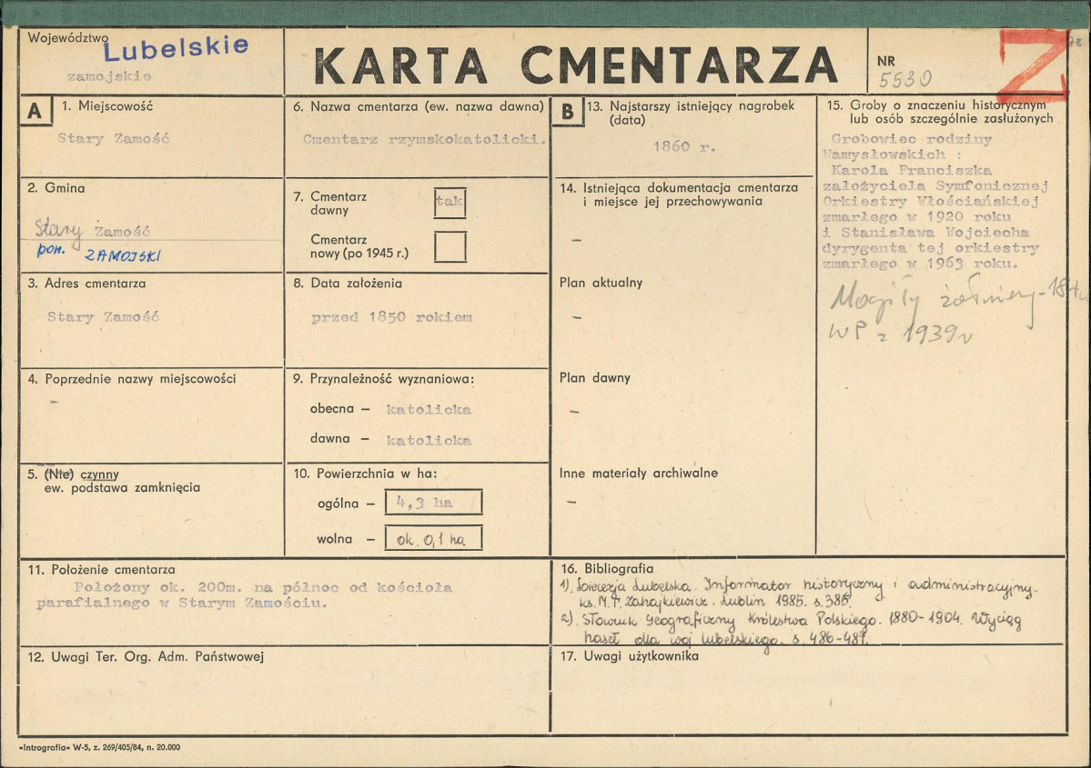 KC - Karta cmentarza, skan nr 1