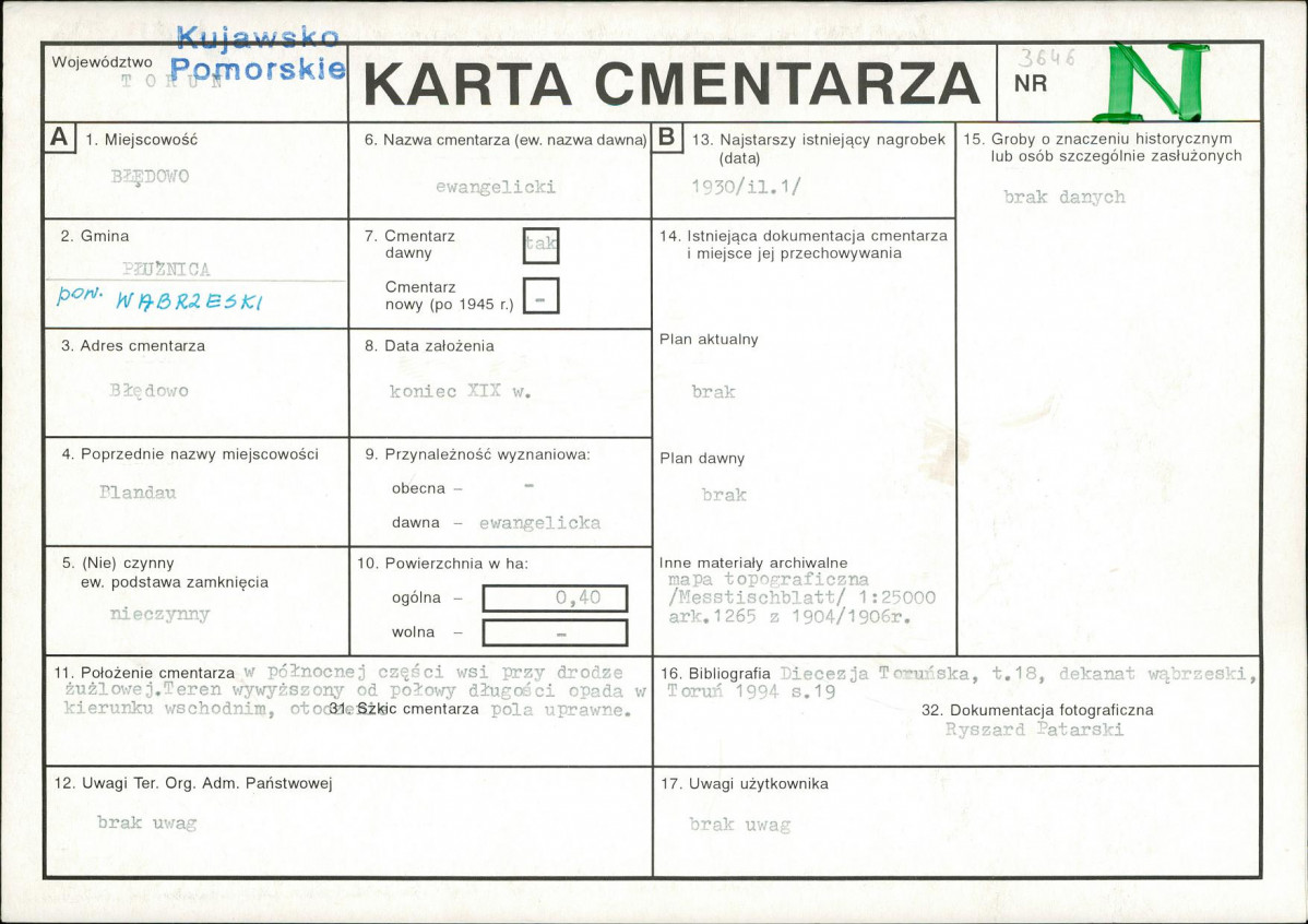 KC - Karta cmentarza, skan nr 1