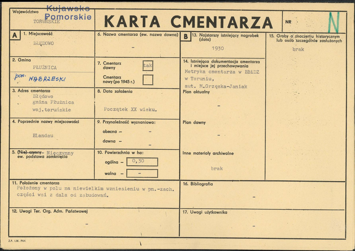 KC - Karta cmentarza, skan nr 1