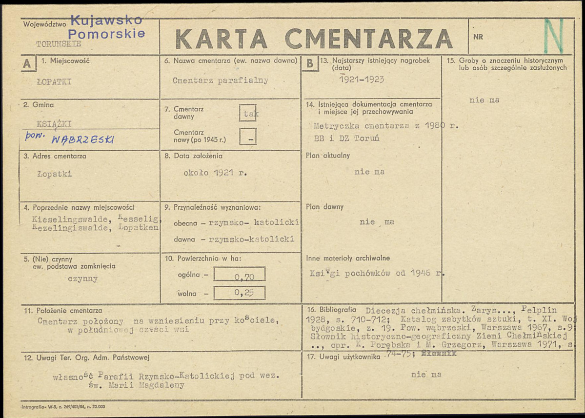 KC - Karta cmentarza, skan nr 1