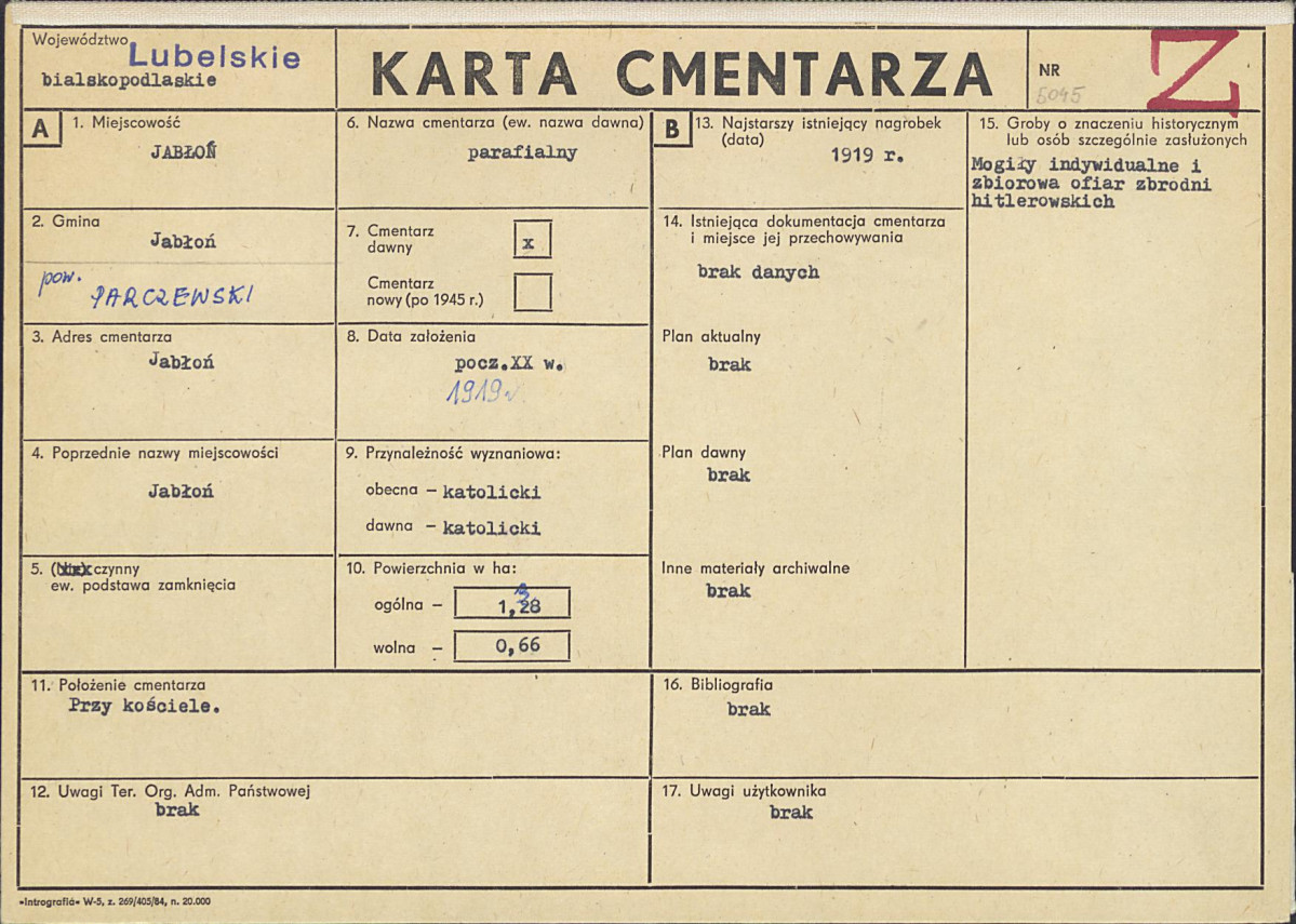 KC - Karta cmentarza, skan nr 1