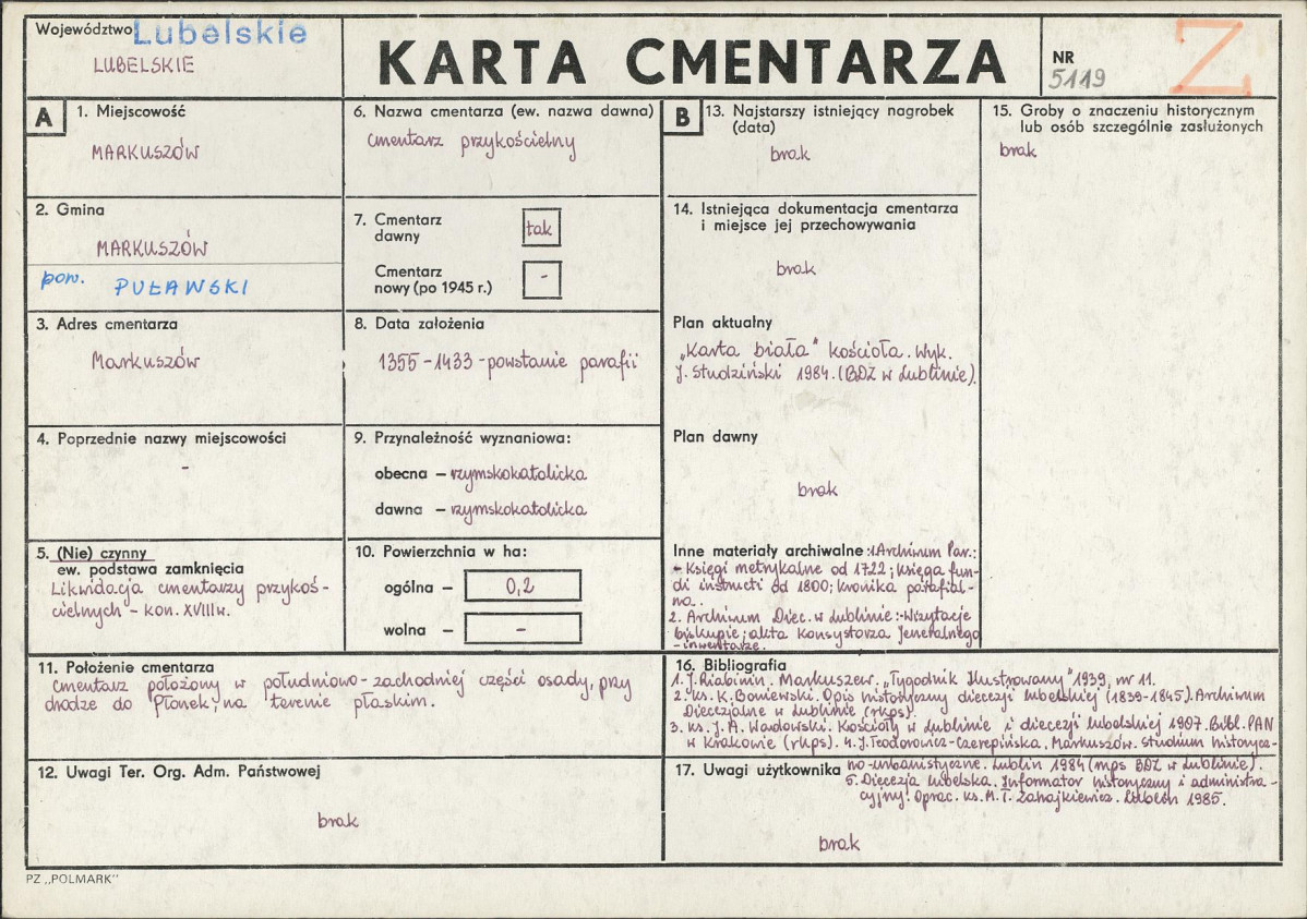 KC - Karta cmentarza, skan nr 1