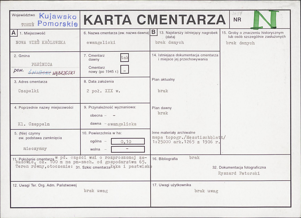 KC - Karta cmentarza, skan nr 1