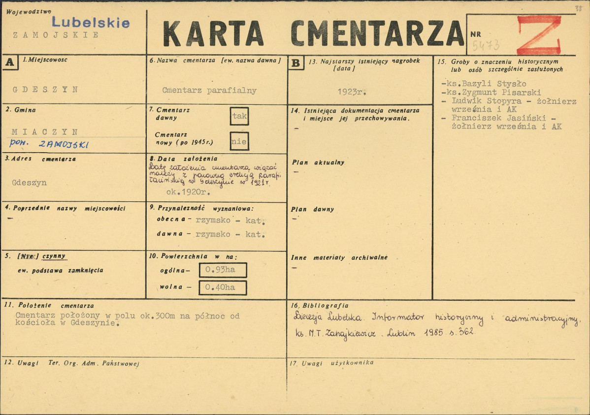 KC - Karta cmentarza, skan nr 1