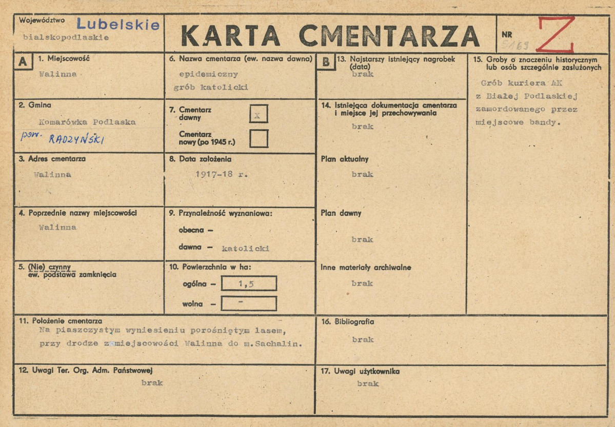 KC - Karta cmentarza, skan nr 1