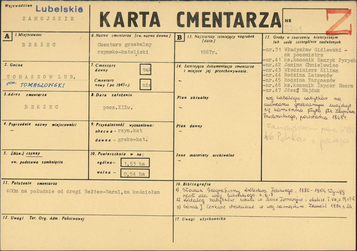 KC - Karta cmentarza, skan nr 1