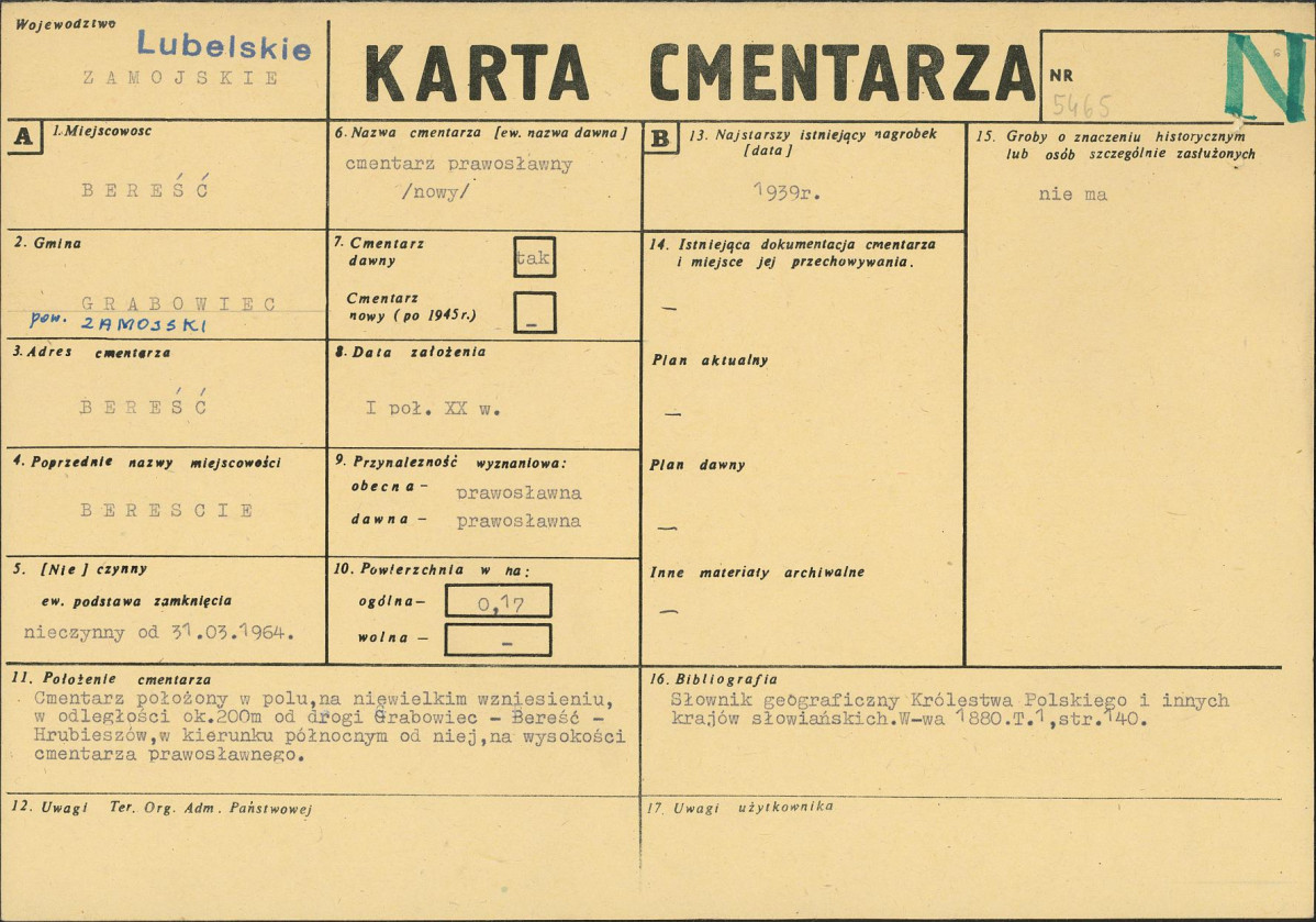 KC - Karta cmentarza, skan nr 1