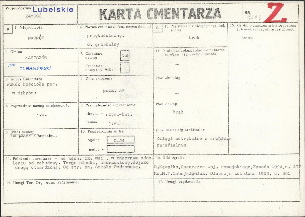 KC - Karta cmentarza, skan nr 1