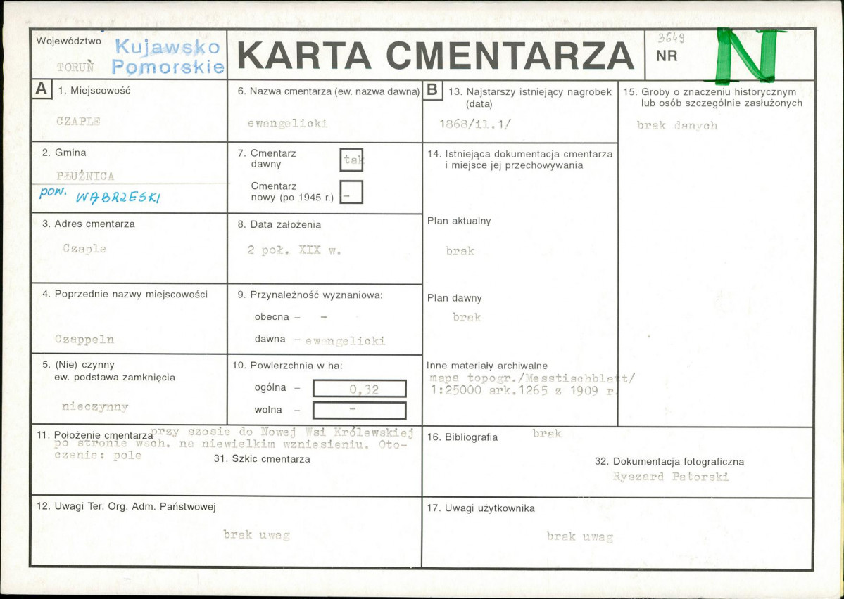 KC - Karta cmentarza, skan nr 1