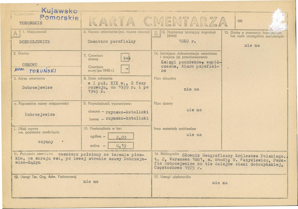 KC - Karta cmentarza, skan nr 1
