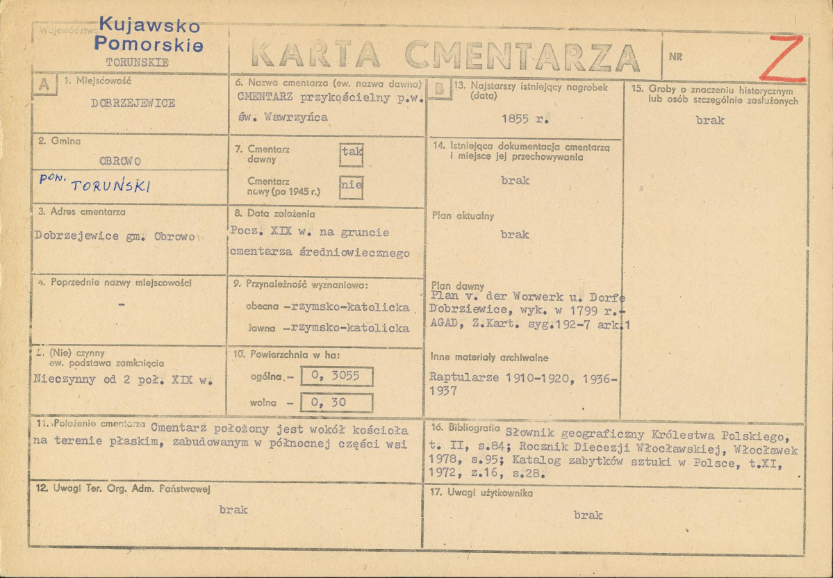 KC - Karta cmentarza, skan nr 1