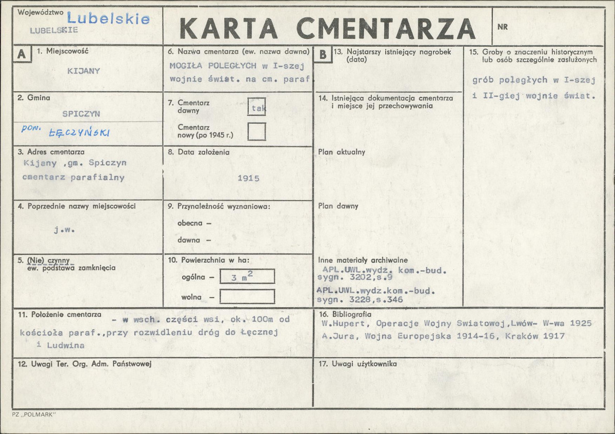 KC - Karta cmentarza, skan nr 1