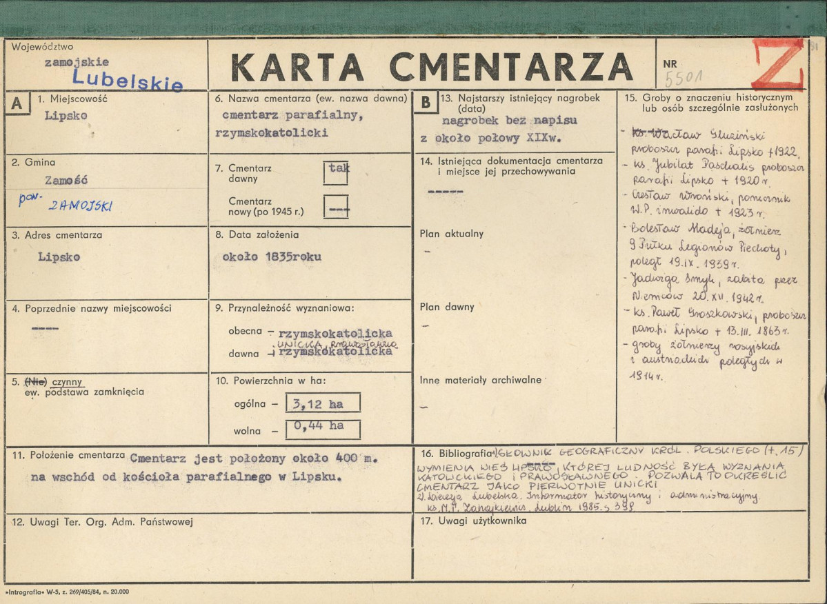 KC - Karta cmentarza, skan nr 1