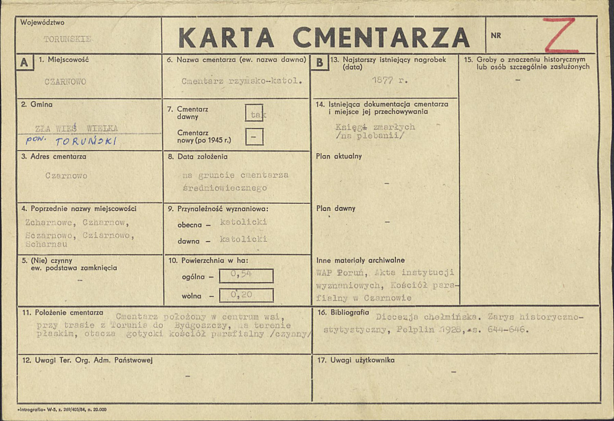 KC - Karta cmentarza, skan nr 1