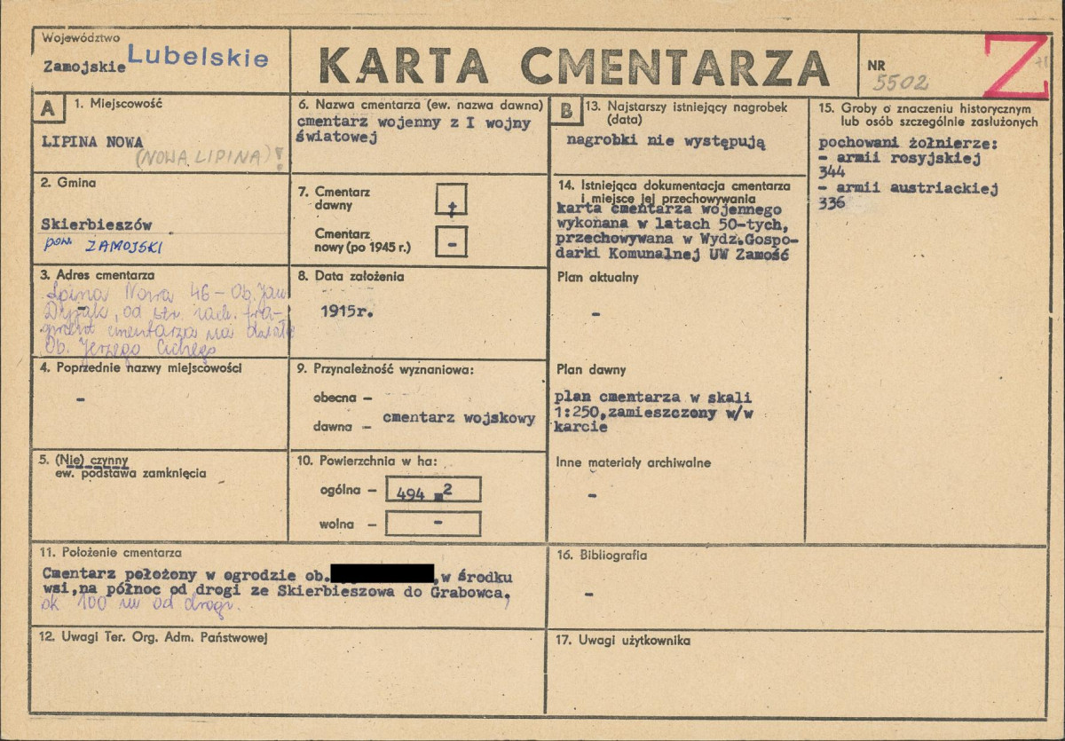 KC - Karta cmentarza, skan nr 1