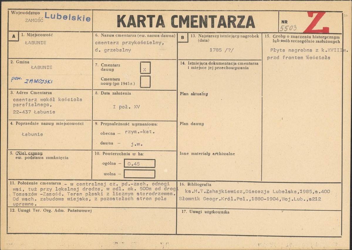 KC - Karta cmentarza, skan nr 1