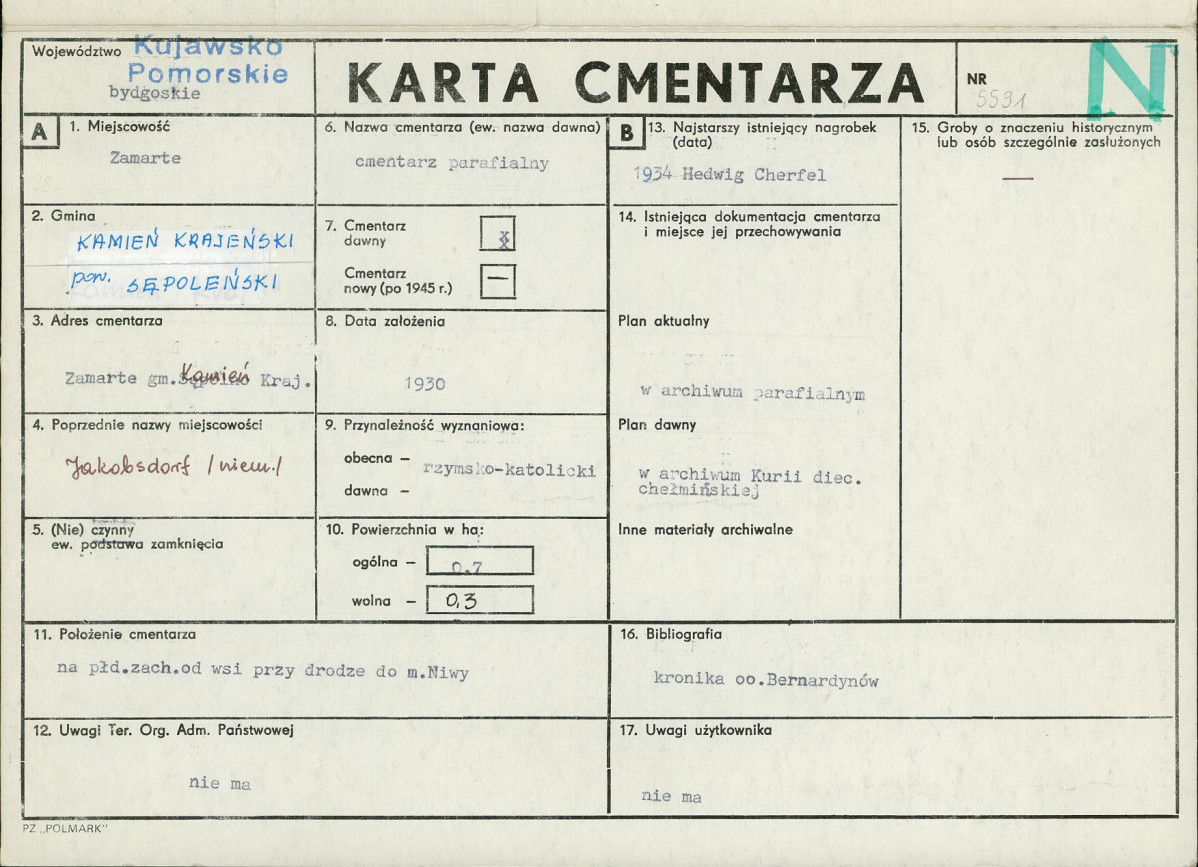KC - Karta cmentarza, skan nr 1