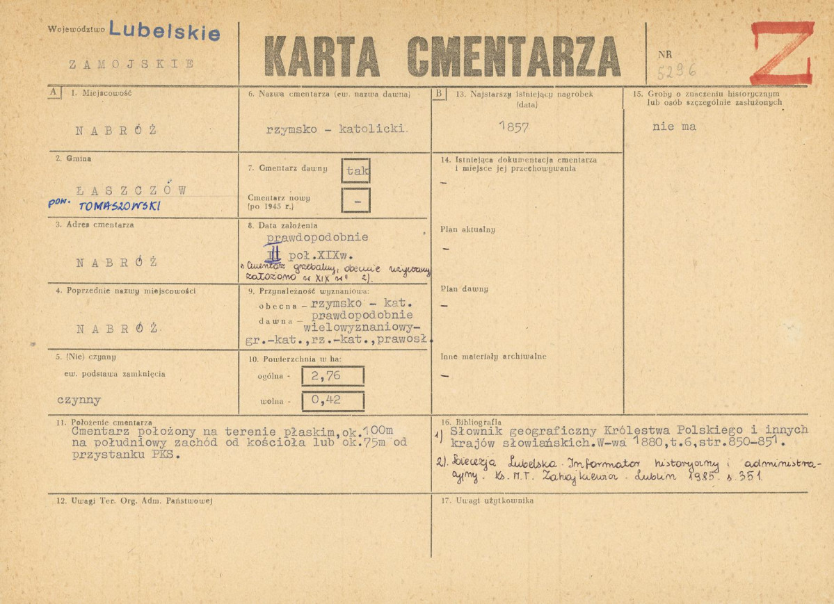 KC - Karta cmentarza, skan nr 1