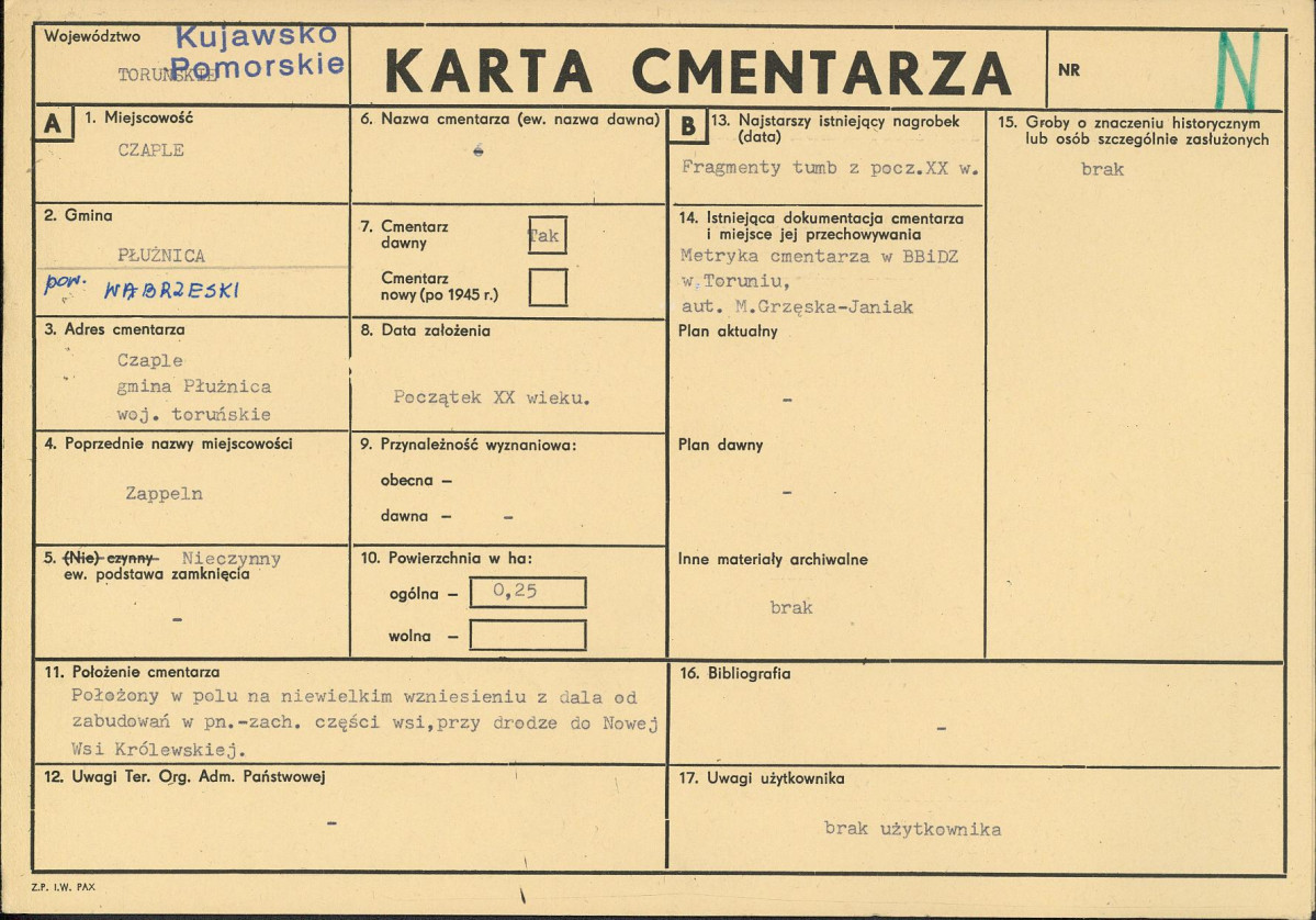 KC - Karta cmentarza, skan nr 1