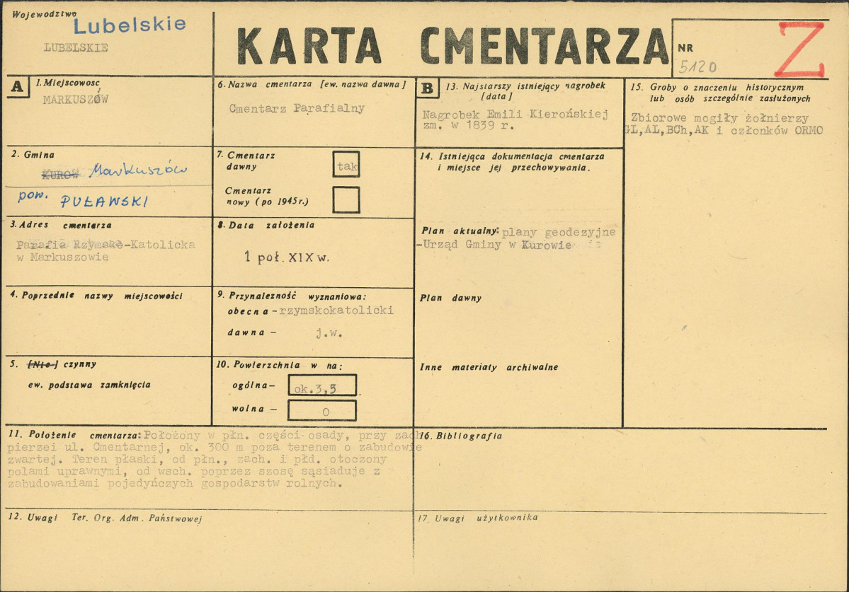 KC - Karta cmentarza, skan nr 1