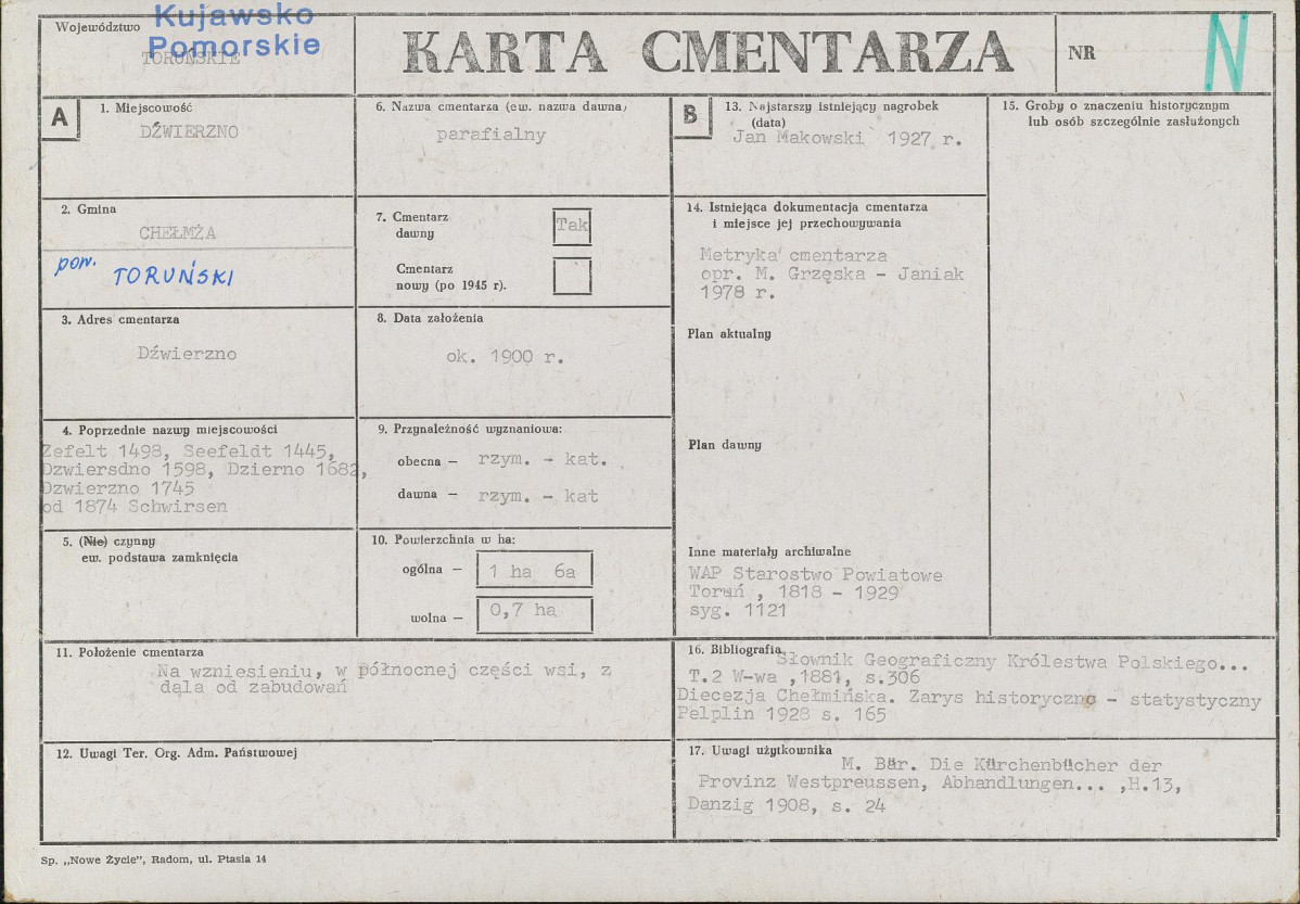 KC - Karta cmentarza, skan nr 1