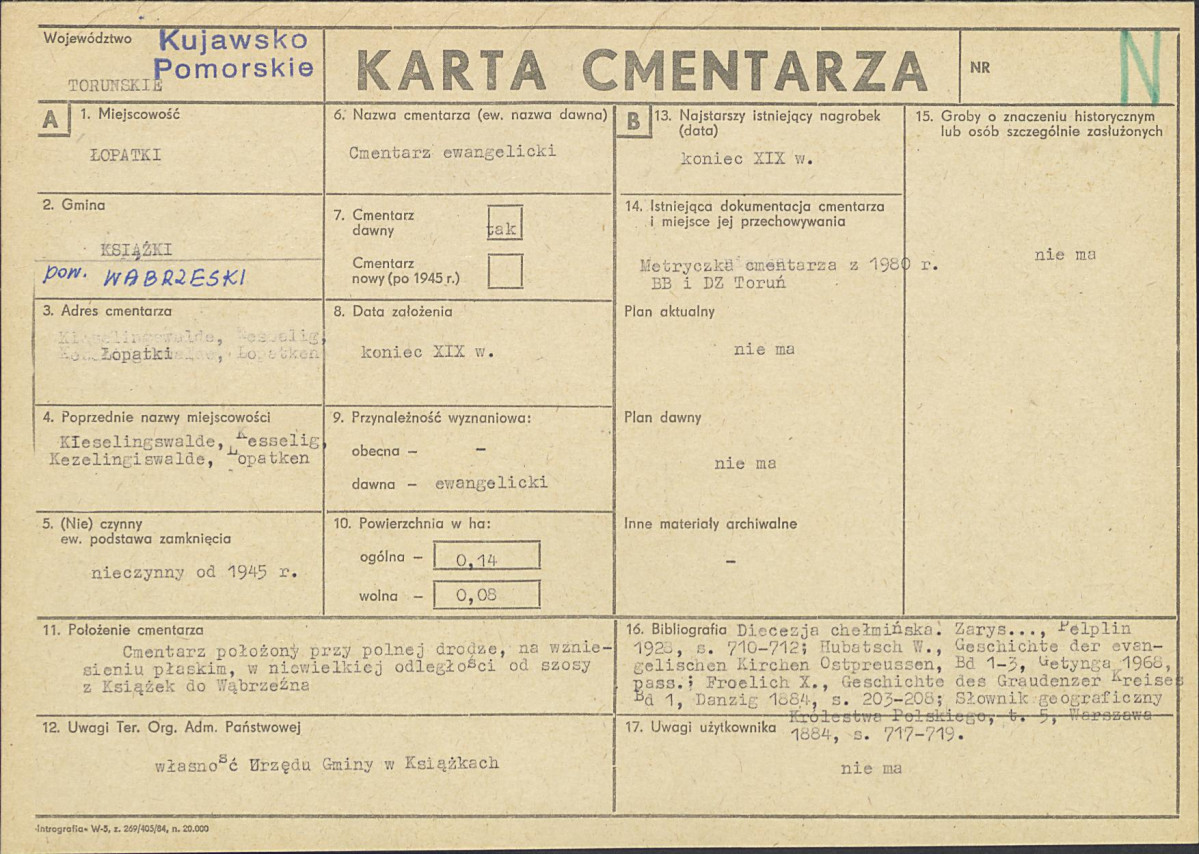 KC - Karta cmentarza, skan nr 1