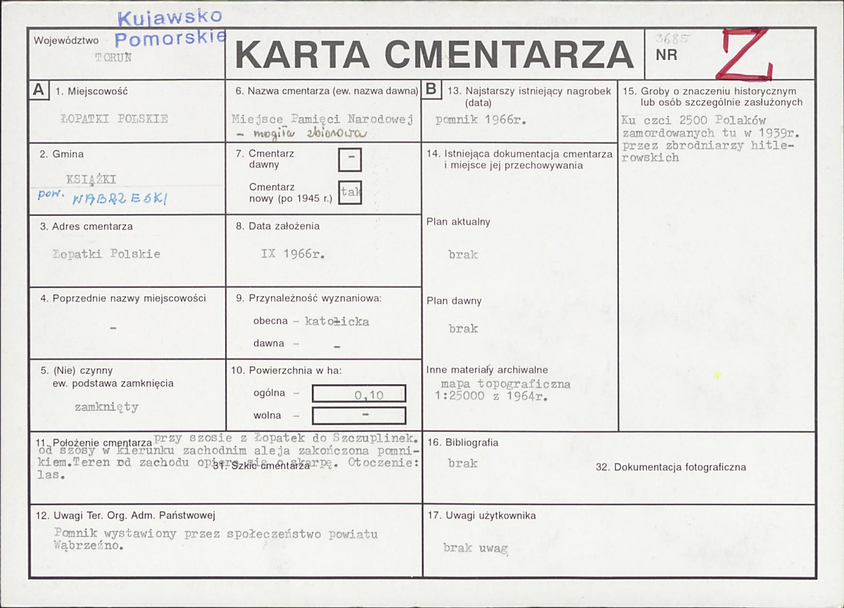KC - Karta cmentarza, skan nr 1